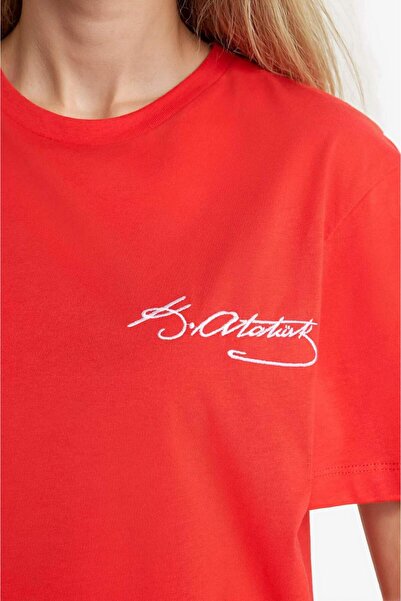 DeFacto Regular Fit Crew Neck Atatürk Bedrucktes Kurzarm-T-Shirt F6033AX25SM