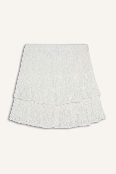 DeFacto Μίνι φούστα με δαντέλα με χτενισμένη βαμβακερή φόδρα σε γραμμή Α κανονική μέση F2012AX25SM