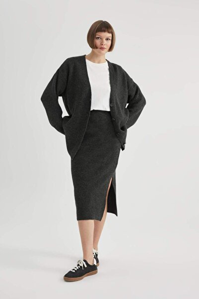 DeFacto Спідниця з еластичним поясом і розрізом, середньої довжини, трикотажна B3801AX23WN