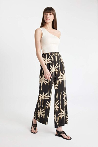 DeFacto Maroccan Trousers Culotte Patterned Elastic Waist Wide Leg Long Length C9118Ax24Sm