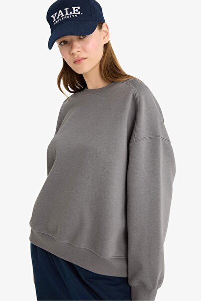 DeFacto Cool Oversize Wide Fit Crew Neck Silná základní obyčejná mikina A4177AX24WN