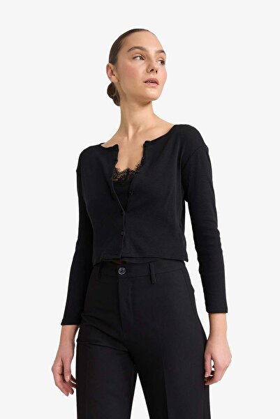 DeFacto εφαρμοστό Μπλουζάκι με μακρυμάνικο μπλουζάκι με λαιμόκοψη με ραβδώσεις G6337AX25WN