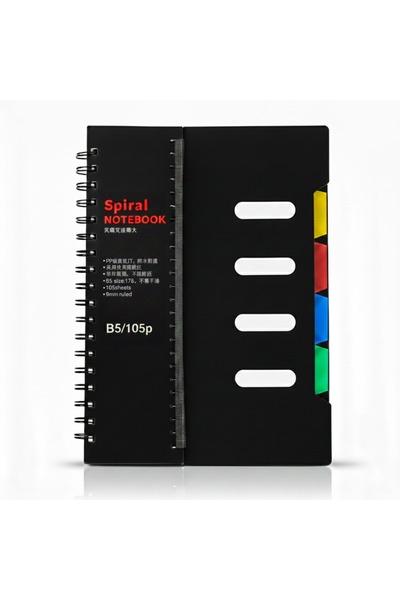FYNDO A5 Spiral Notebook with 4 Color Dividers – 105 Sheets, Thick 70gsm Paper,Multi-Section Notepad