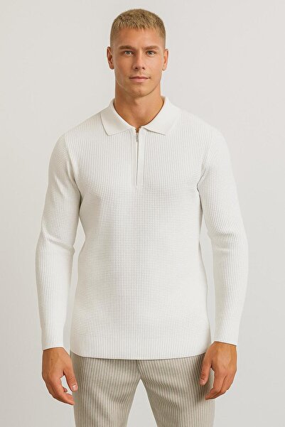 ribana Men's Full Mold Solid Color Polo Neck Zippered Long Sleeve Knitwear Sw...