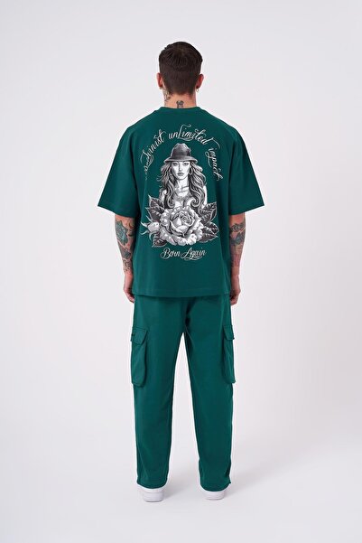 Machinist Ανδρικό μπλουζάκι Rose με τύπωμα oversized Oil Green