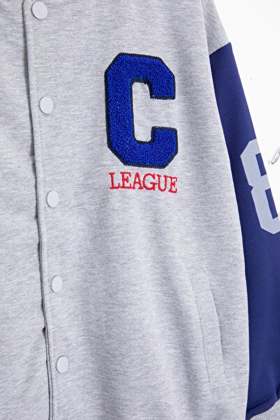 Cansın Mini Σετ αγορικής φόρμας με γκρι κεντημένο κολεγιακό μπουφάν 21223