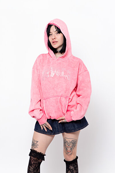 Sekizbiraltı Ροζ φούτερ με κουκούλα με στάμπα Favela Stone, Oversize, Unisex,...