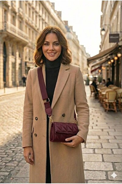 PurpleART Dámská bordová prošívaná taška přes rameno s nastavitelným popruhem na sloupek