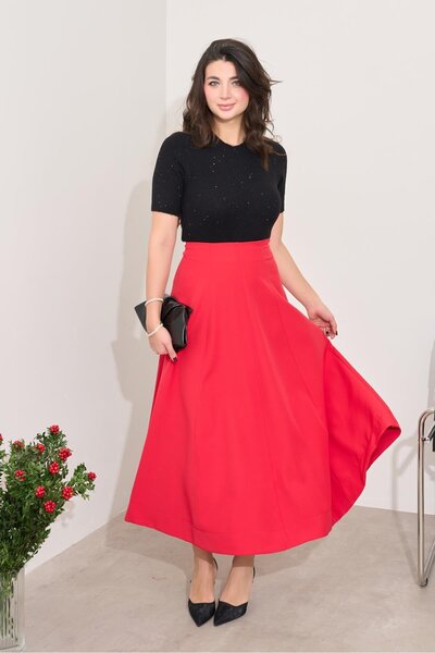 Bade Butik Fusta lungă roșie cu volan