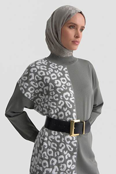 Armine Patterned Ribbed Steel Knitwear Tunic