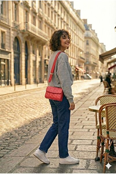 PurpleART Women's Red Quilted Adjustable Column Strap Crossbody Shoulder Bag