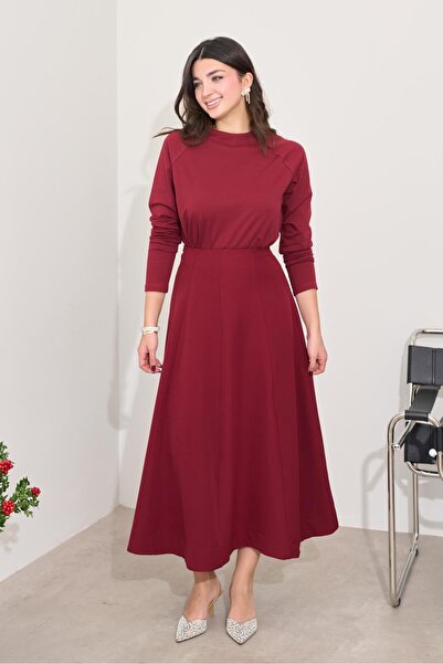 Bade Butik Fusta lungă cu volan bordeaux