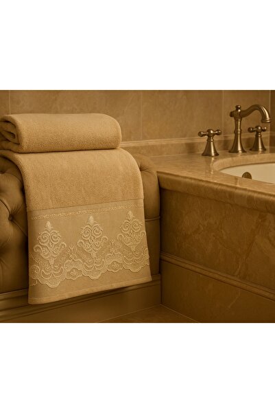 Çeyiz Bahçesi Prosop din catifea Zerda Cappuccino cu dantela frantuzeasca 50&90