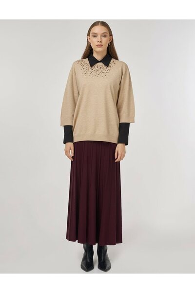 Kayra Πλεκτό τούνικ από βισκόζη με κέντημα με πούλιες βιζόν