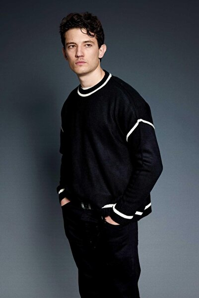 ablukaonline Men's Oversized Round Neck Contrast Detailed Sweater Black