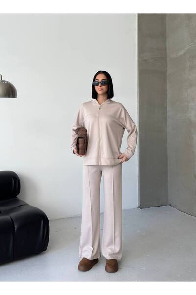 Tarzımızbir Uzun fermuarlı model kumaş eşofman takımı tesettür