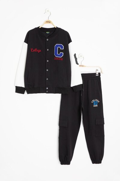 Cansın Mini Σετ αγορικής φόρμας με μαύρο κέντημα κολεγιακό μπουφάν 21222