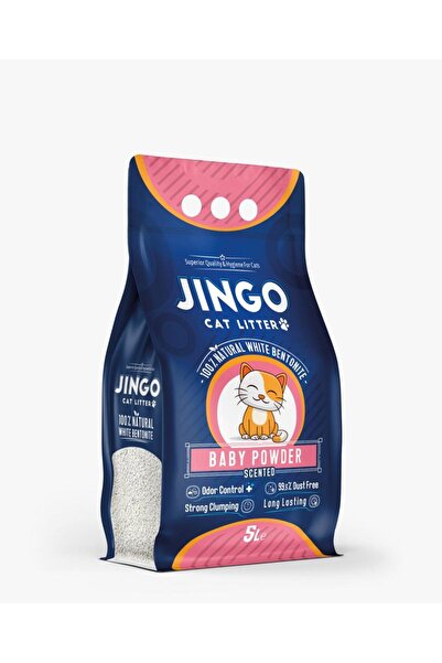 Jingo رمل قطط طبيعي أبيض من بنتونيت - 5 لتر