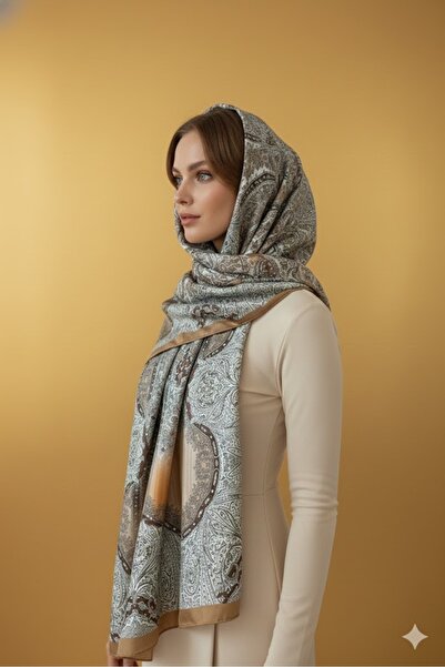 incili dükkan Pearl Shop Model etnic șal de mătase din voile importat - muștar