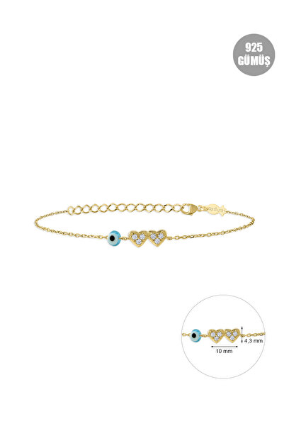 KURSHUNI İkiz Kalp, 925 Ayar Gümüş Bileklik.