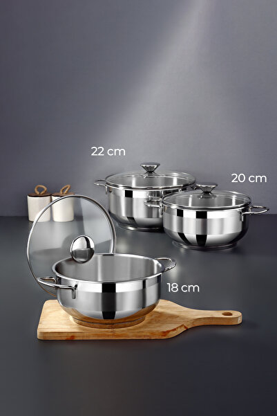 Bonera Berlin Paslanmaz Çelik 6 Parça İndüksiyon Tabanlı Tencere Seti