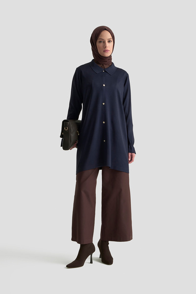 Armine Сорочка з коміром, рукавами на гумці та ґудзиками, трикотажна туніка