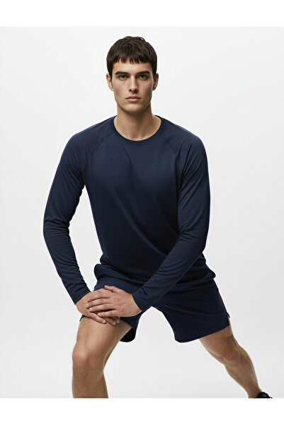 Koton Long Sleeve Crew Neck Stitching Detail Slim Fit Sports T-Shirt