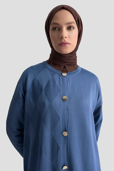 Armine Buttoned Diamond Patterned Long Knitwear Cardigan