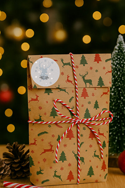 Dekals Yılbaşı Etiketi Yapışkanlı Sticker Hediye Poşeti Etiket Küçük Boy-4 cm 20Adet