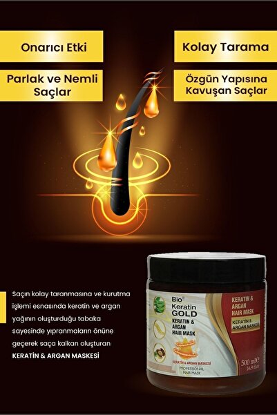 Bio Keratin Gold Argan&keratin Yağlı Saç Bakım Maskesi 500 Ml