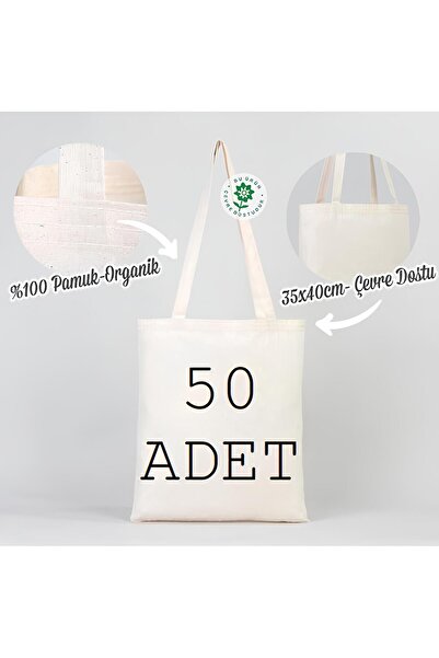 MUTURA Bez Çanta 50adet 160gr Poplin %100 Pamuk Örme Kulp Alışveriş Çantası P...