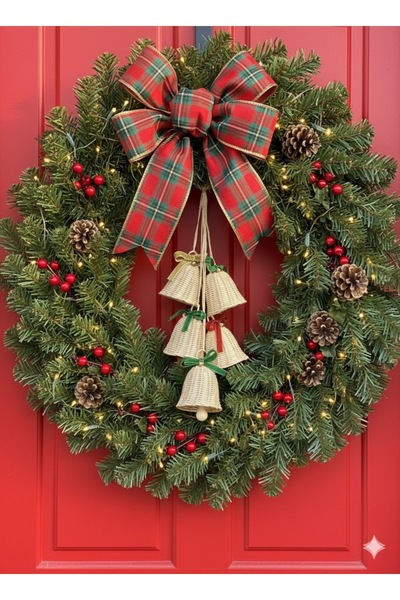 Lovenwoven 6 parça Rattan Bambu Çan Set Kapı Süsü Yılbaşı (Doğal Renk)