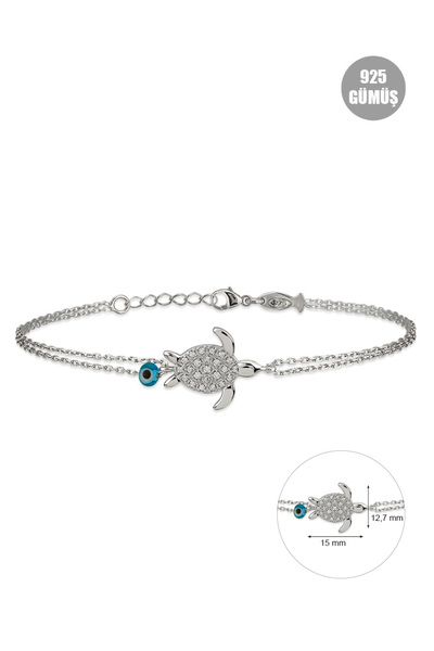 KURSHUNI Kadın Gümüş Kaplumbağa Bileklik