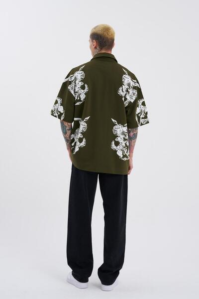 Machinist Tricou pentru bărbați Aesthetic Flower cu imprimeu cu gât polo kaki