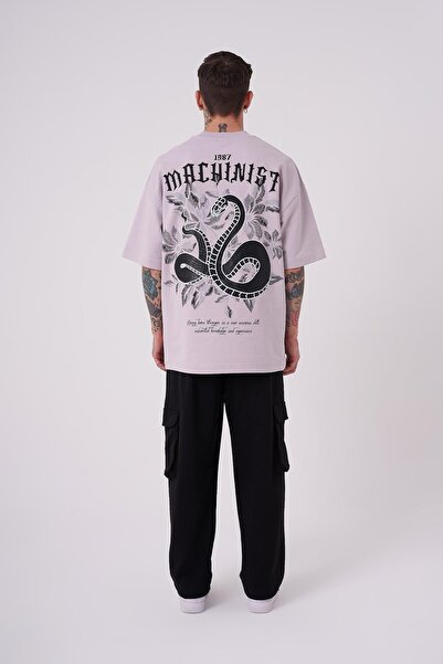 Machinist Чоловіча футболка Oversize з принтом Snake Aplique, перлинно-сіра
