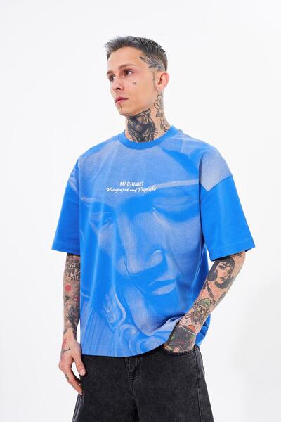 Machinist Ανδρικό μπλουζάκι με στάμπα oversized ανοιχτό μπλε
