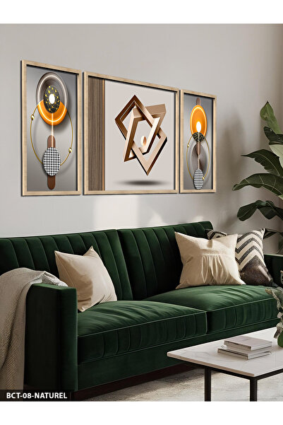 Evinemoda Soyut Desenler 3 Parça Ahşap Çerçeveli Tablo