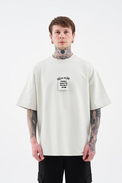 Machinist Men's Flock Printed Oversize Space Gray T-Shirt