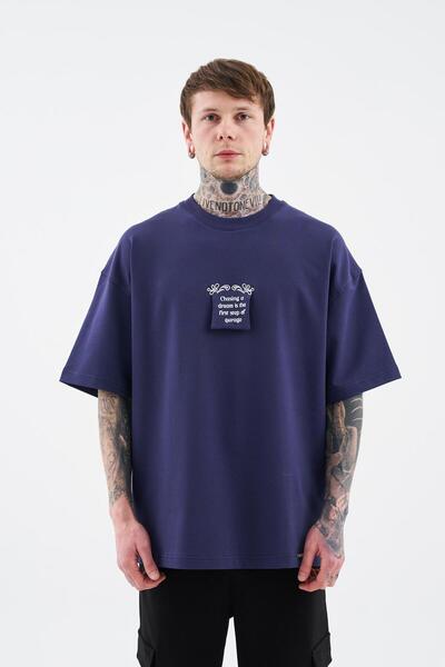 Machinist Чоловіча футболка oversize з принтом Flock, темно-синя