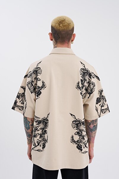 Machinist Ανδρικό μπλουζάκι με λαιμόκοψη πόλο με τύπωμα σε ανοιχτό μπεζ χρώμα