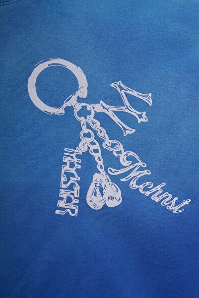 Machinist Чоловічий брелок з принтом Yikamali Oversize М'яка синя футболка