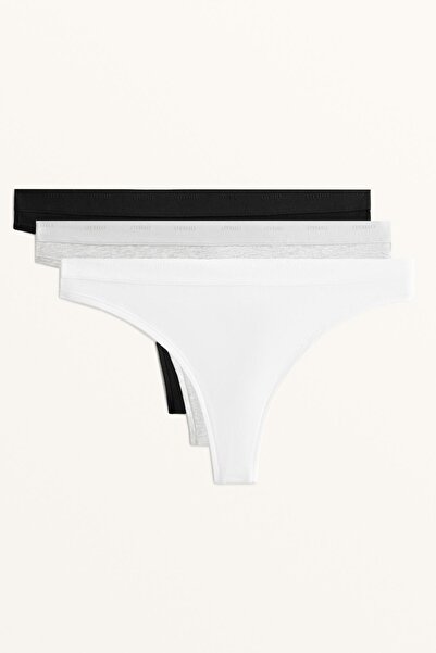 Oysho 3 cotton blend logo thongs