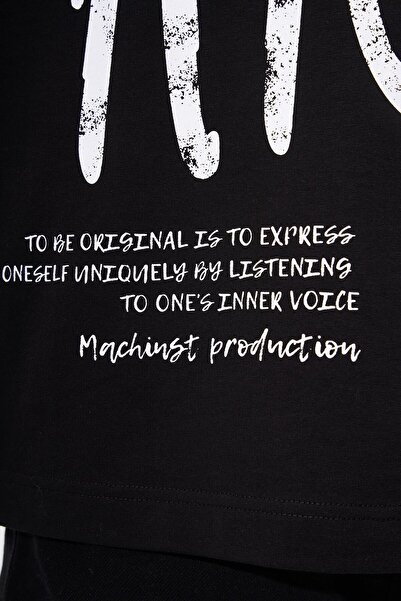 Machinist Men's High Printed Oversized Polo Neck T-Shirt Black