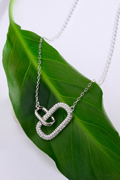 innuendo jewelery 925 Ayar Gümüş İç İçe Geçmiş Oval Halkalar Zincir Kolye