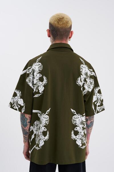 Machinist Tricou pentru bărbați Aesthetic Flower cu imprimeu cu gât polo kaki