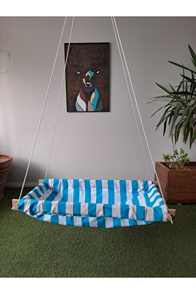 Svava Çizgili Ahşap Yaylı Zıpzıp Hamak Beşik Hoppala Tavana Asılan Hamak Salıncak Bebek Yatağı