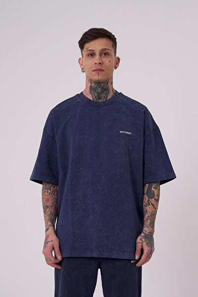 Machinist Чоловіча розкішна базова футболка oversize синього кольору з хмарним принтом
