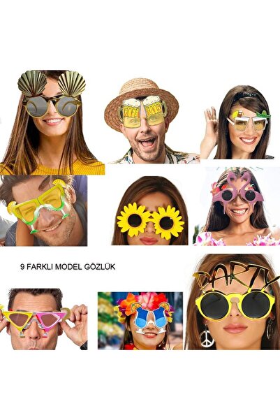 partidolu Hawaiian Konsept Parti Gözlüğü Seti 9 Adet Farklı Model