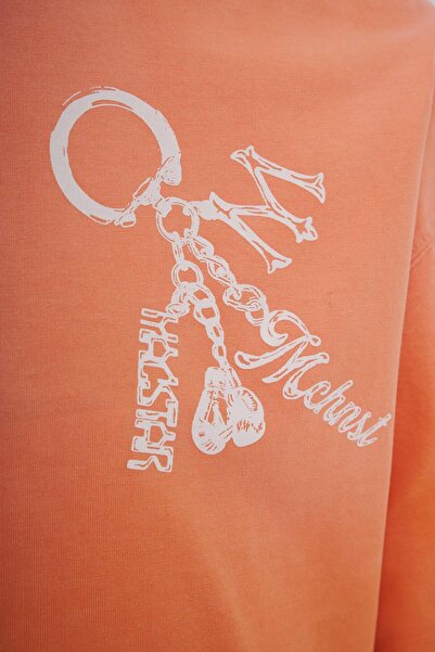 Machinist Чоловічий брелок з принтом Yikamali Oversize Помаранчева футболка