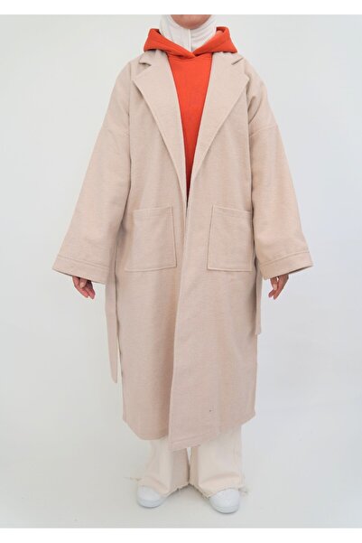 SAİS Fashion Kadın Uzun Çift Cepli ve Kemerli Kaban